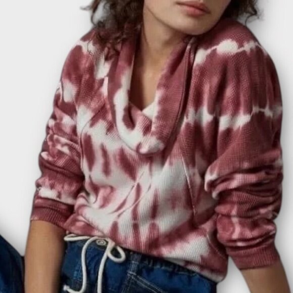 Anthropologie Pilcro Angie Tie Dye Mock Neck Waffle Knit Top Wine - Picture 1 of 11